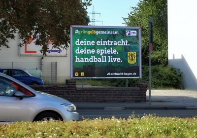 Plakatwerbung der VfL Eintracht Hagen auf einer Werbefläche der Kaltenbach GmbH Aussenwerbung.